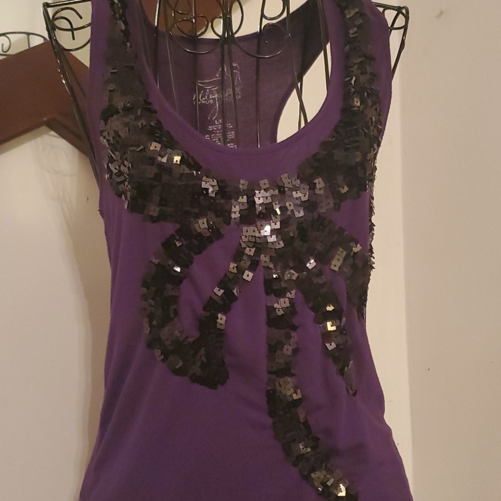 Miley Cryus bling sequin tank top size large - Picture 2 of 3